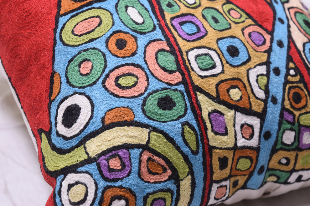 Red Cat Pillow Cover Kitty Face Cushions Wool Hand Embroidered Wool 18x18