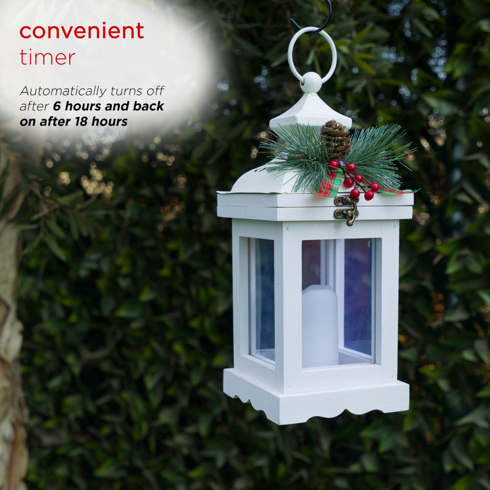 White Christmas Lantern with LED Candle