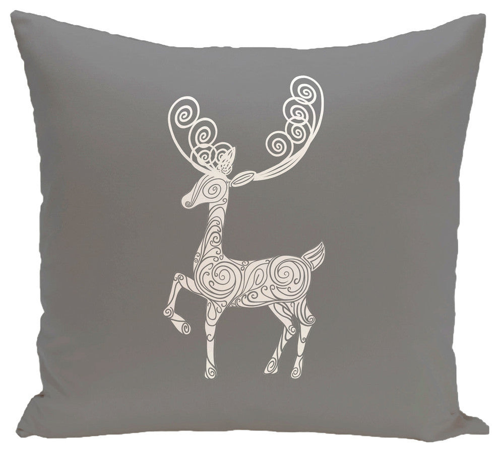 Deer Crossing, Decorative Holiday Animal Print Pillow, Gray, 20"x20"