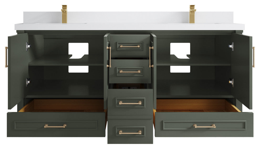 Aberdeen 72 Double Sink Bath Vanity in Pewter Green 2" White Quartz