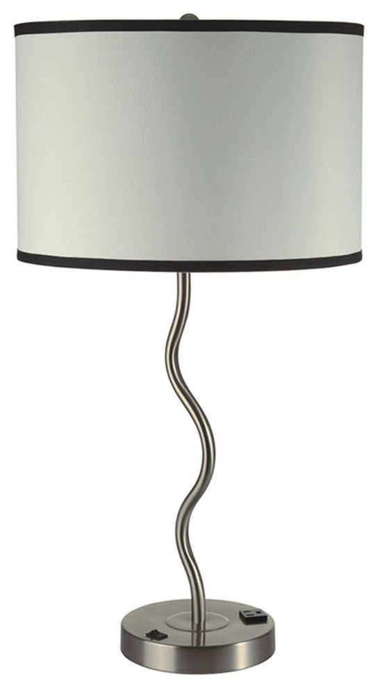 Benzara BM240916 29" Round Drum Shade Table Lamp, Curved Tubular Frame, Silver
