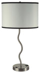 Benzara BM240916 29" Round Drum Shade Table Lamp, Curved Tubular Frame, Silver