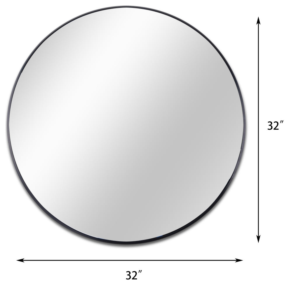 Round Aluminium Framed Wall Mounted Mirror, Black, 32"