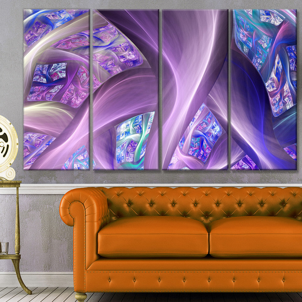 Purple Blue Fractal Curves, Abstract Canvas Art Print, 48"x28", 4 Panels