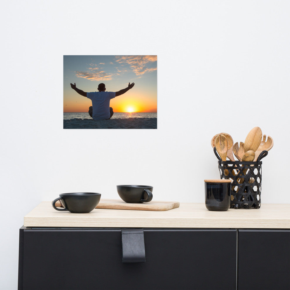 Embrace The Light Sunset Coastal Landscape Photo Wall Art Print - Decor, 11" X 14"