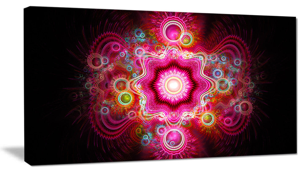 Bright Pink Fractal Flower, Abstract Wall Art Canvas, 32x16