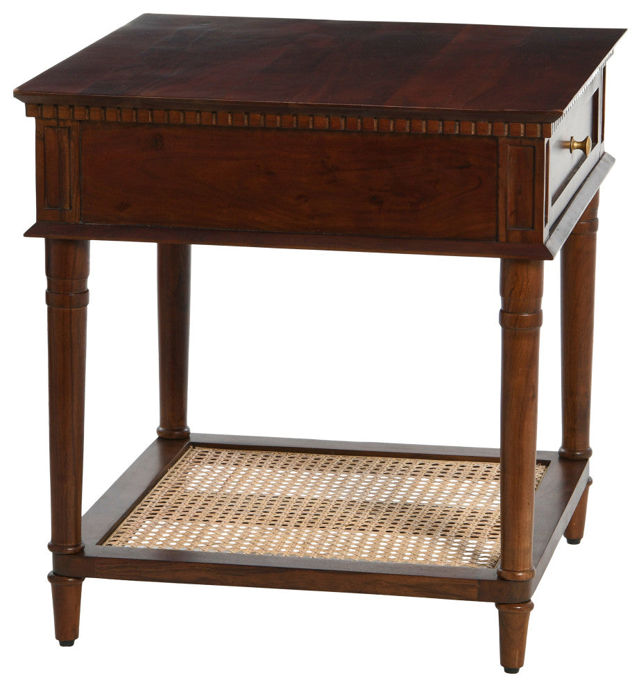 Maxwelton Acacia Wood and Cane Bed Side Table, Brown