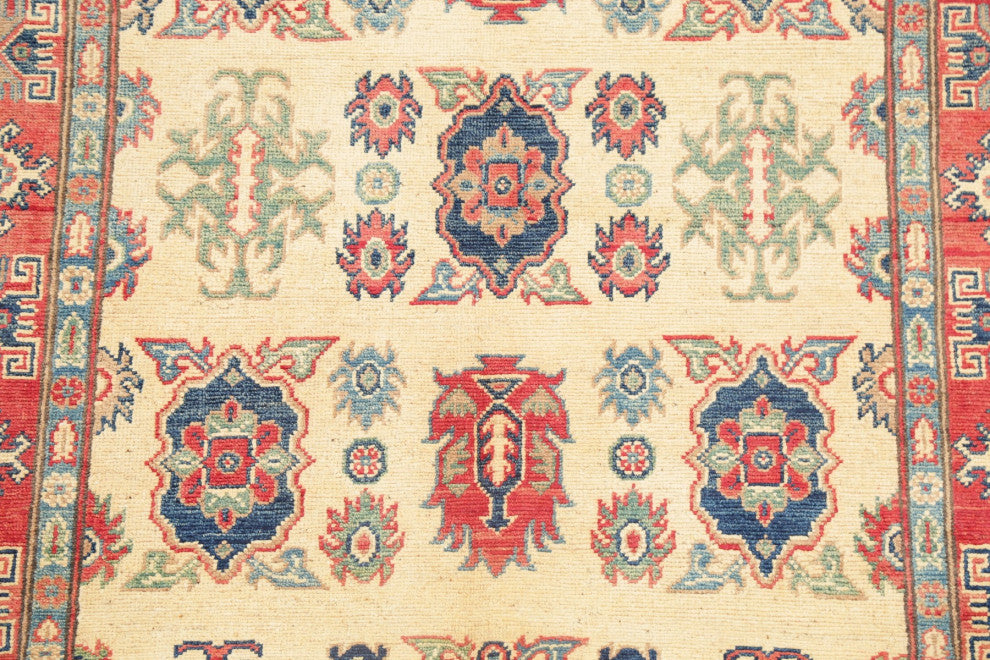 Traditional Kazak Oriental Hand Made Pakistani Area Rug, Beige, 5'10"x4'0