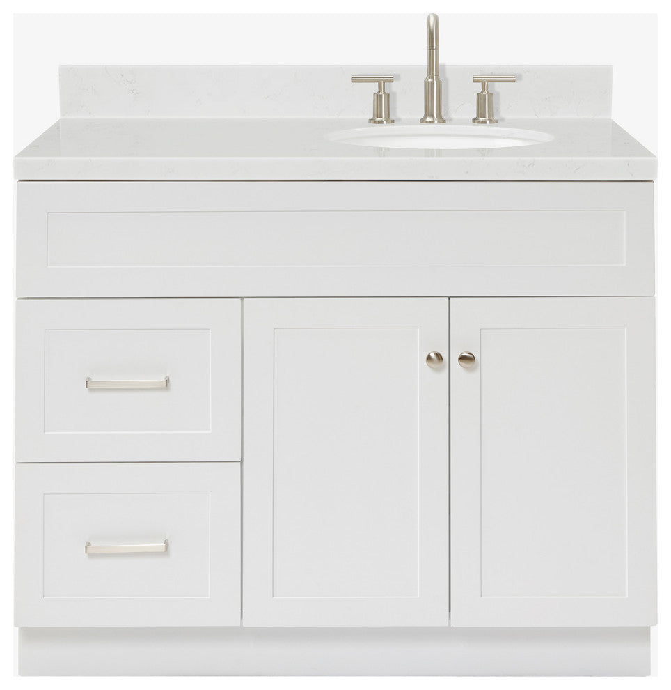 Ariel Hamlet 42" Single Right Oval Sink Bathroom Vanity, Carrara Quartz