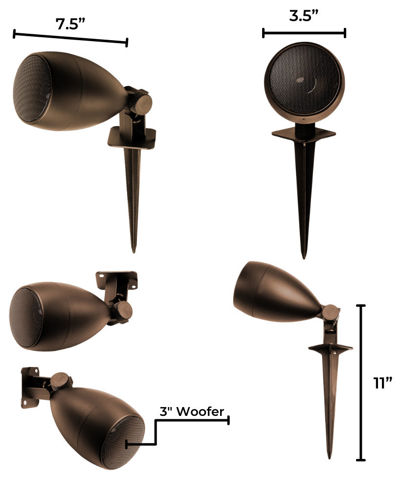3" Landscape 60W IP65-rated Outdoor Landscape Speaker Pair, Bronze