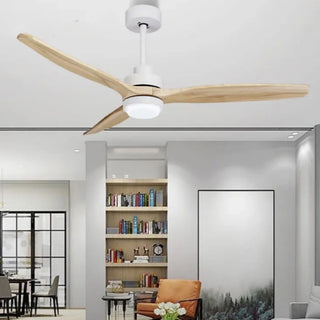 Barbona | Stylish Solid Wood Led Ceiling Fan Lamp With Remote Control, White, 42 Inch