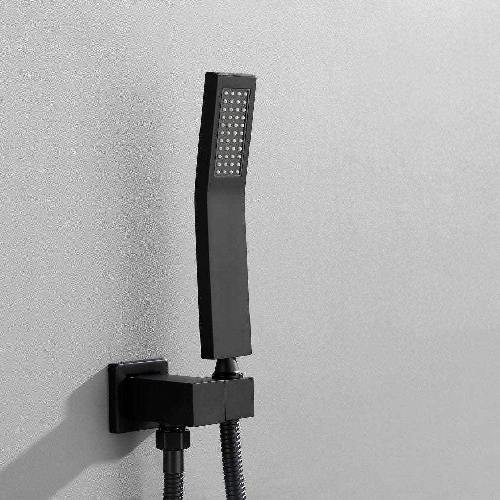 Wellfor Shower Faucet with Rain Shower Head, Handheld Shower and Valve, Black, 10" Shower Head
