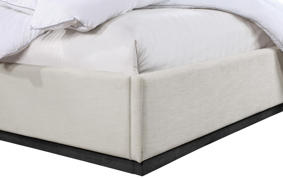 Alfie Linen Textured Fabric Upholstered Bed, Beige, Full