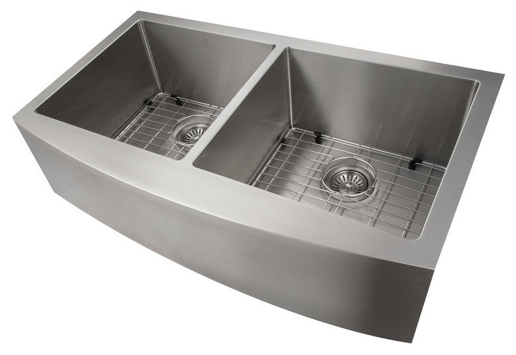 ZLINE Farmhouse Double Bowl Sink in Stainless Steel with Bottom Grid