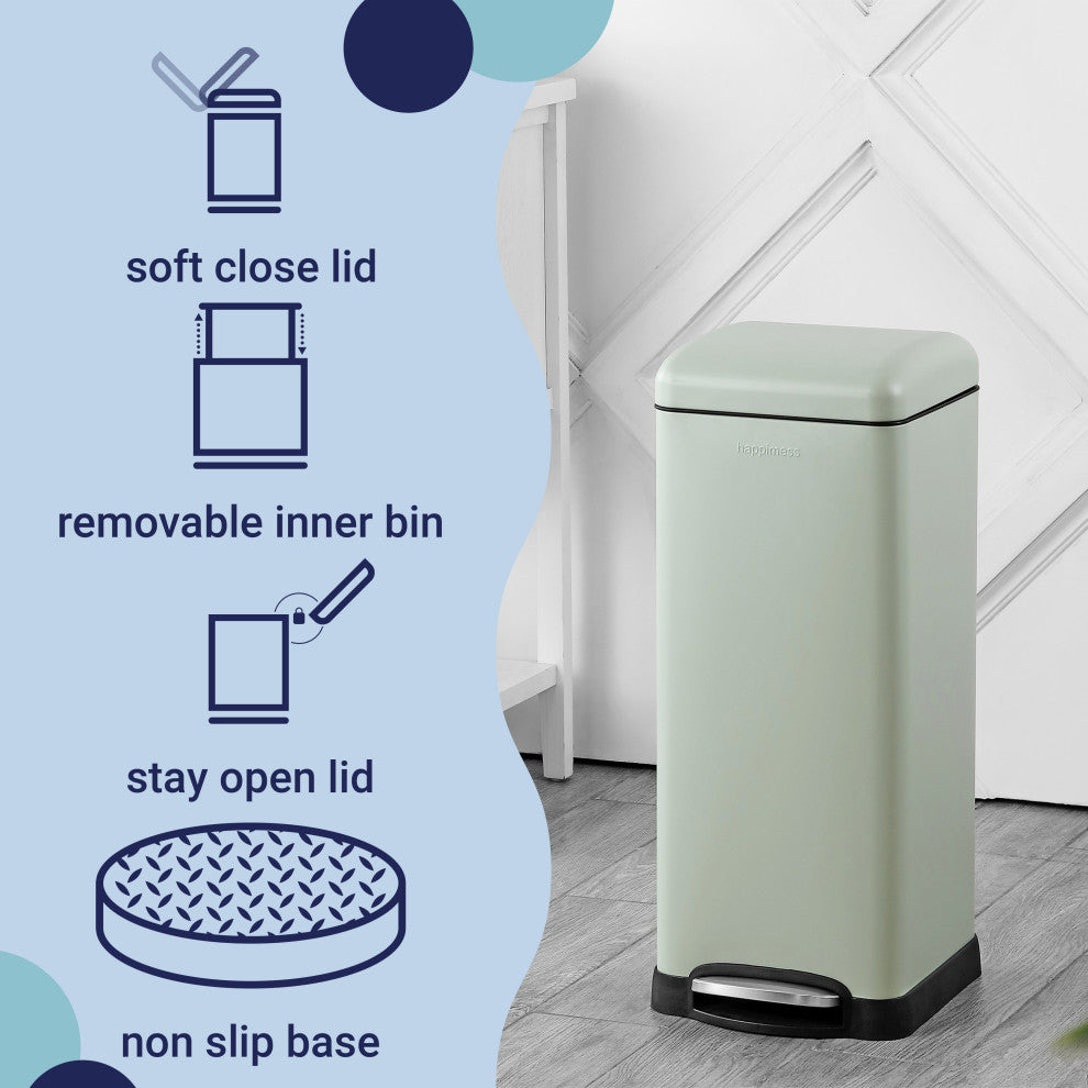 Betty Retro 8-Gallon Step-Open Trash Can, Mint Green