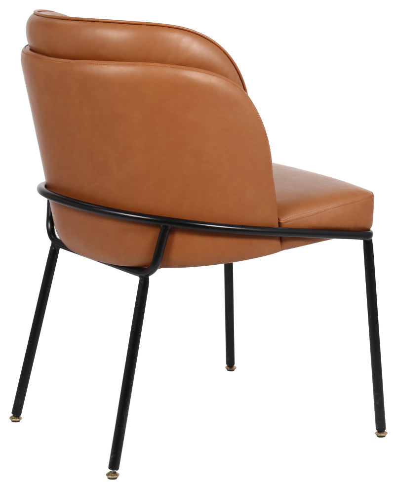 Jagger Vegan Leather Upholstered Dining Chair, Set of 2, Cognac, Matte Black Finish