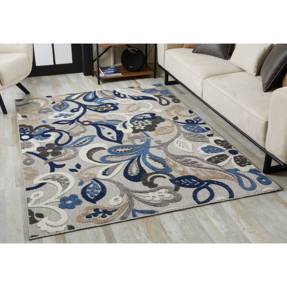 KAS Calla 6922 Grey/Blue Leila Area Rug, 6'7" x 9'
