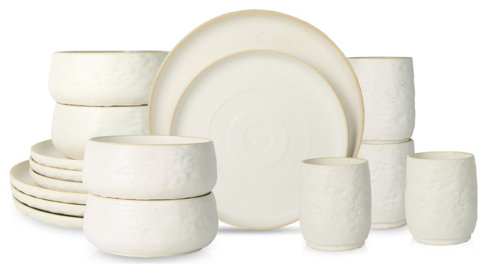 Stone by Mercer Project SHOSAI Stoneware 16 Piece Dinnerware Set, White Speckled