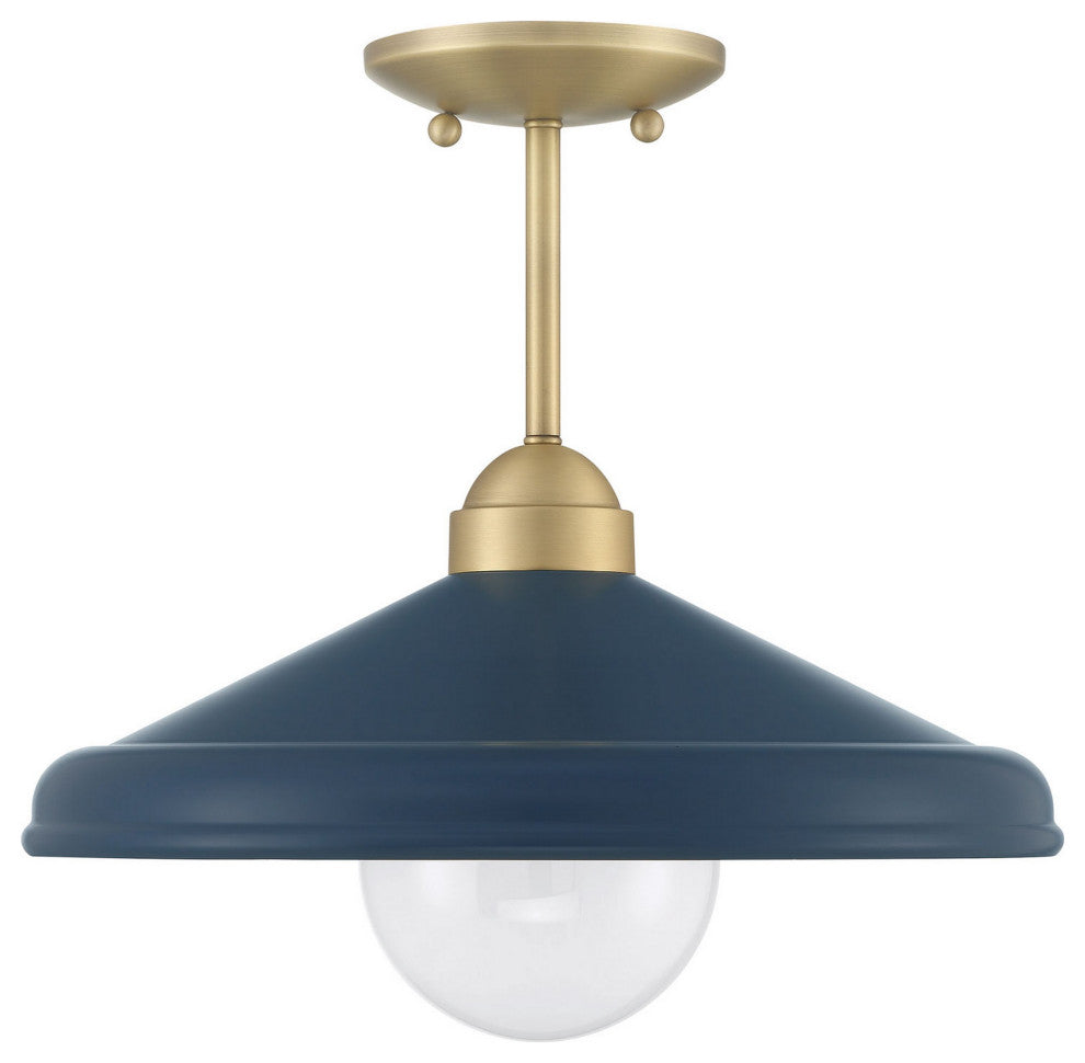Brooks Matte Navy 14" Semi-Flush Mount Ceiling Barn Light