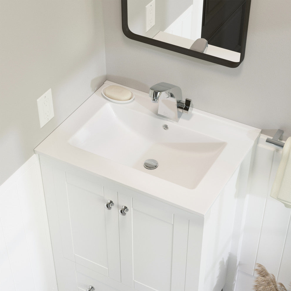 Ceramic Vanity Top 24" With Single Faucet Hole, Glossy White