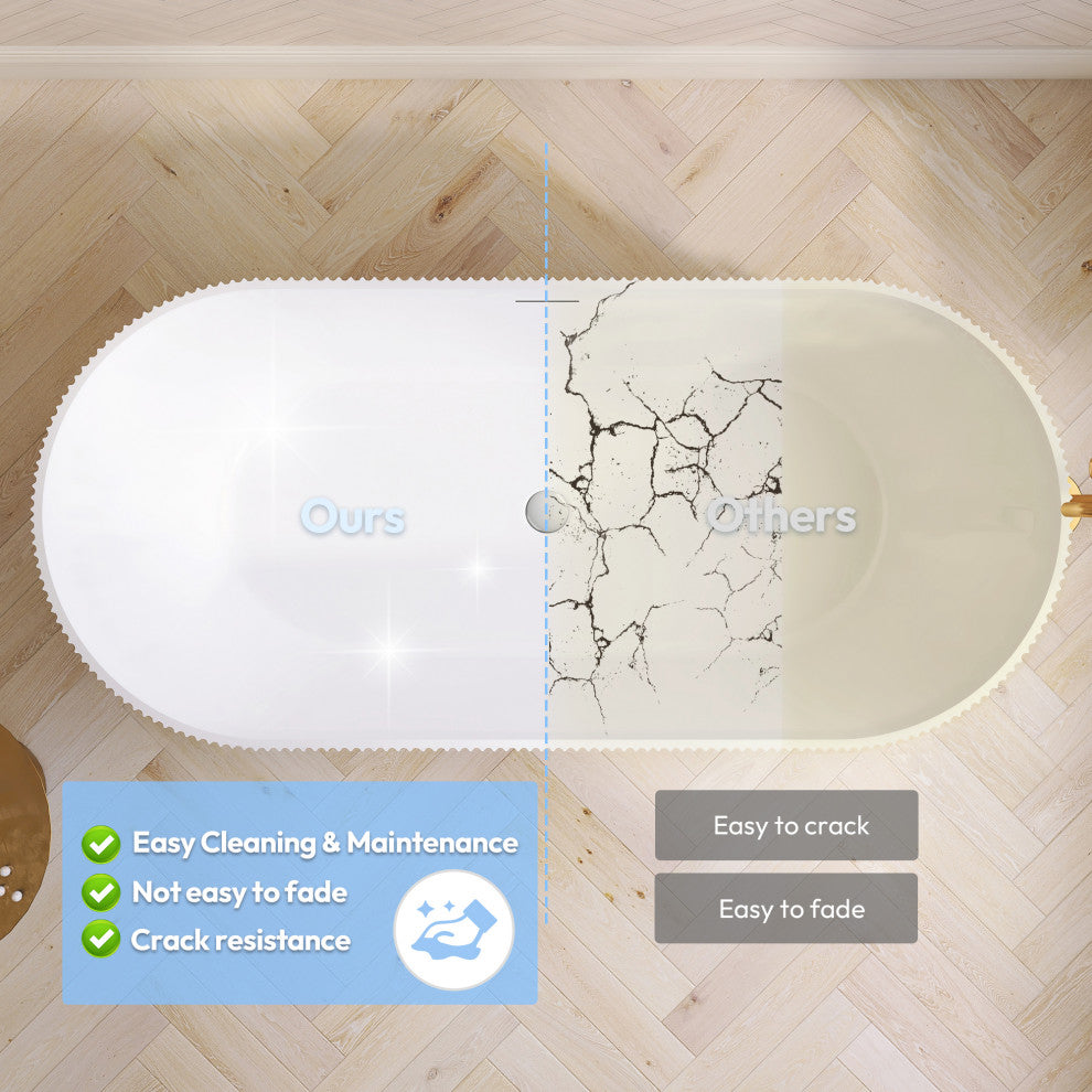 Linyi Freestanding Acrylic Soaking Bathtub, White, 66.9"l X 31.5"w