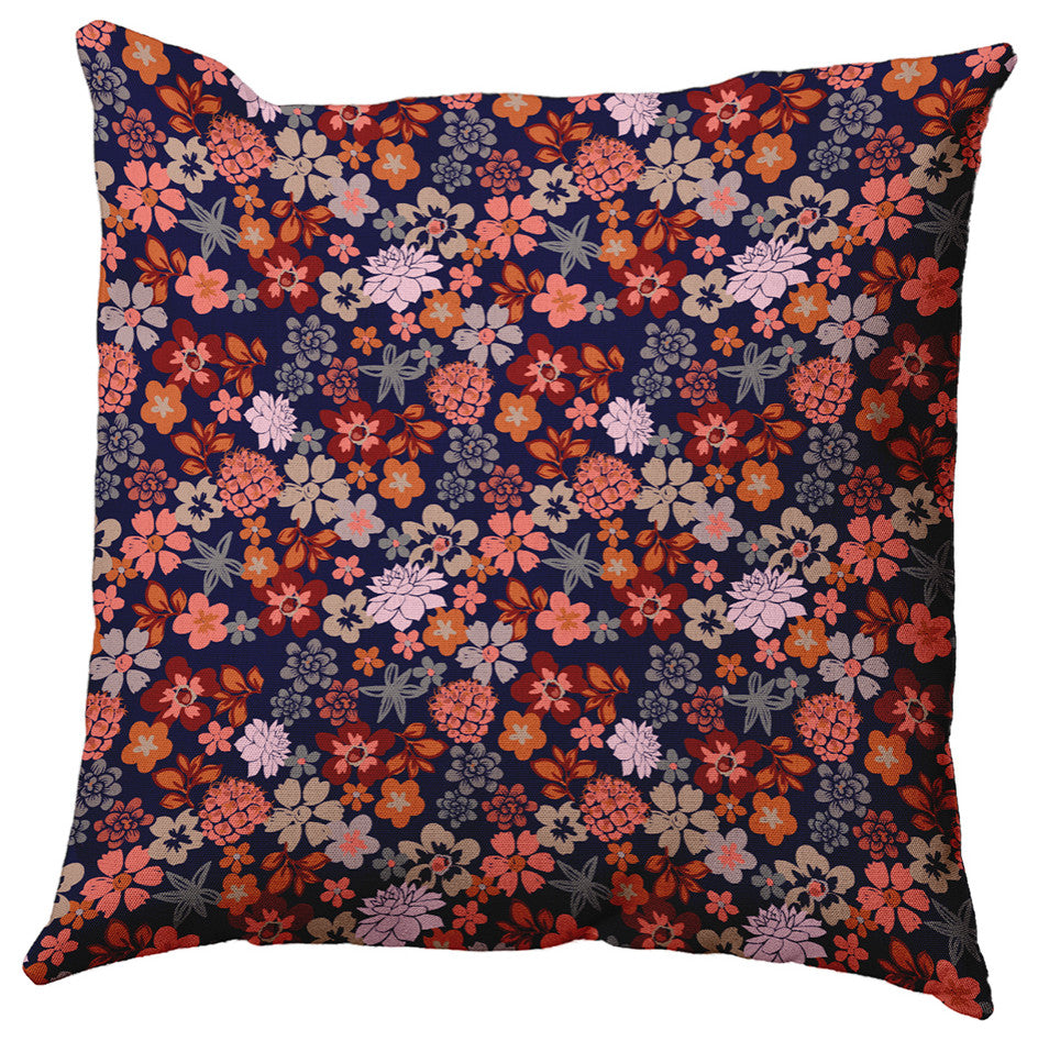 Succulent Garden Accent Pillow, Navy, 20"x20"