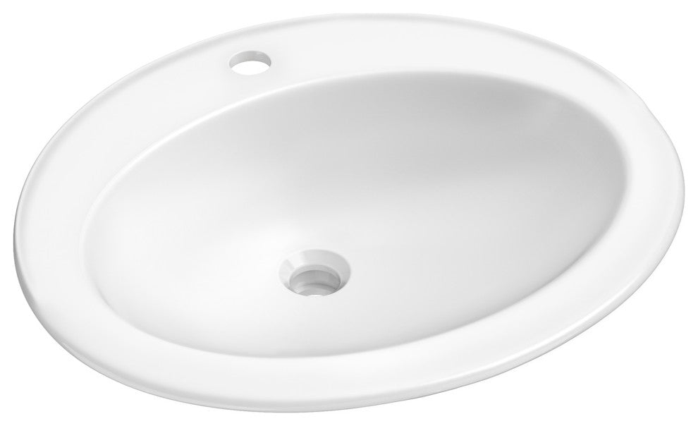 KRAUS Elavo 22 in. Oval Porcelain Ceramic Self-Rimming Drop, Bathroom Sink