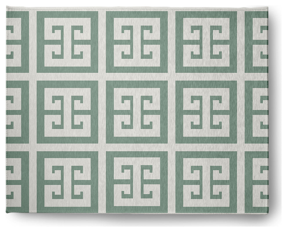 Greek Key Patterned Chenille Rug