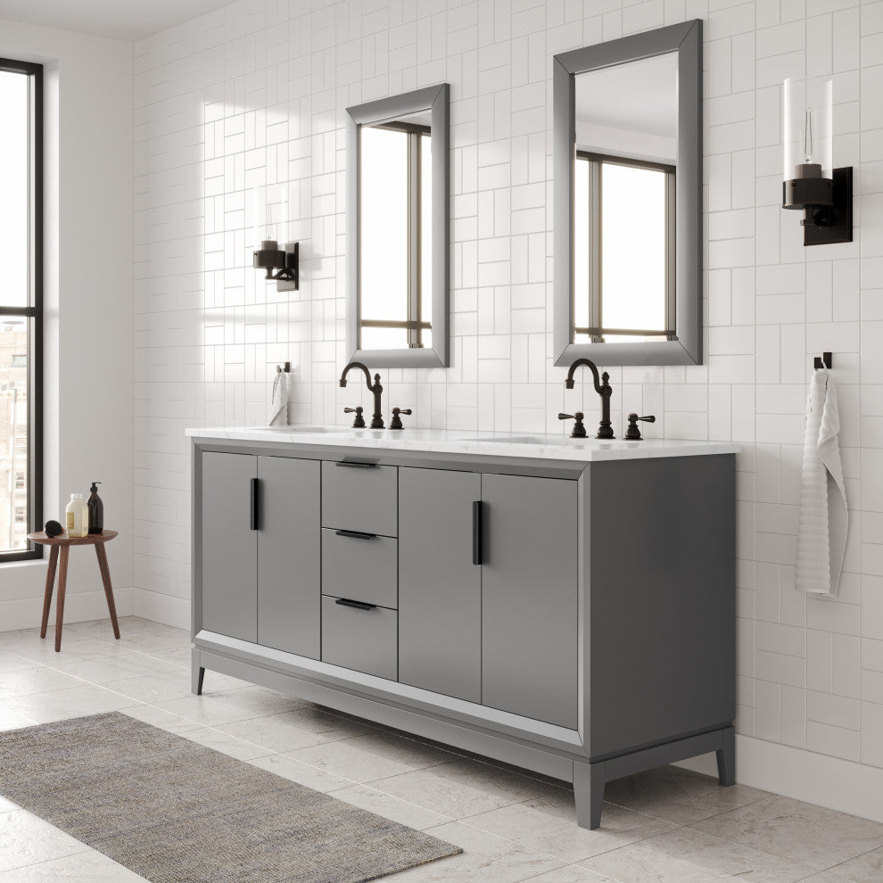 Elizabeth 72" Double Sink Carrara White Marble Vanity, Cashmere Gray