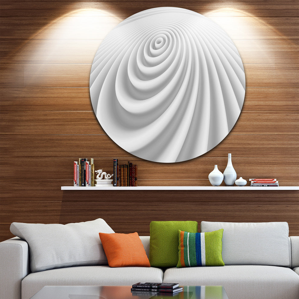 Fractal Rounded White 3D Waves, Abstract Art Round Metal Wall Art, 11"