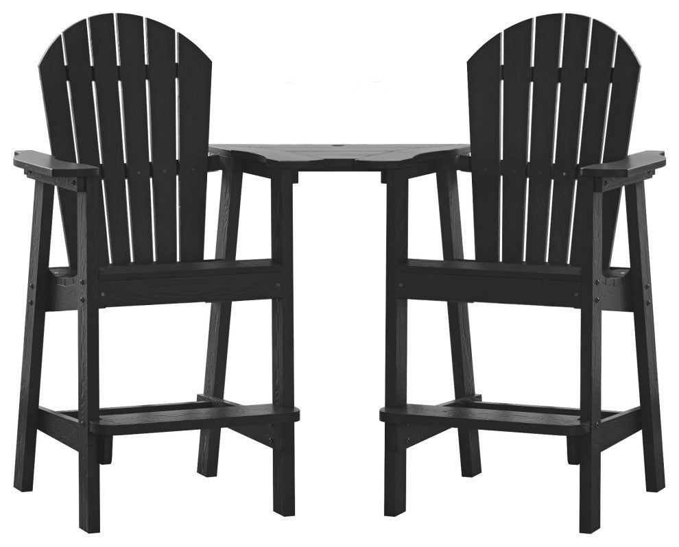 2 Pieces Outdoor Adirondack Chairs with Connecting Tray and Umbrella Hole, Black