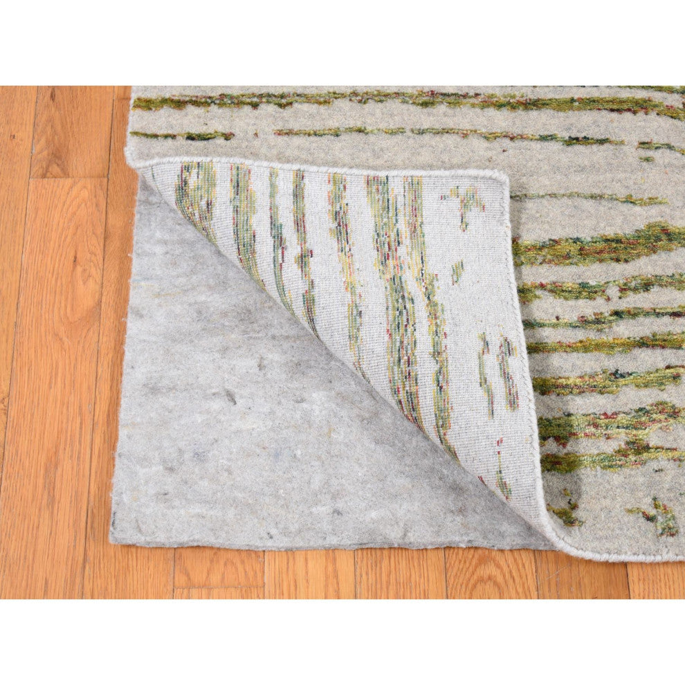 Gray Jacquard Hand Loomed Modern Design Wool and Silk Hand Loomed Rug 9'2"x11'8"