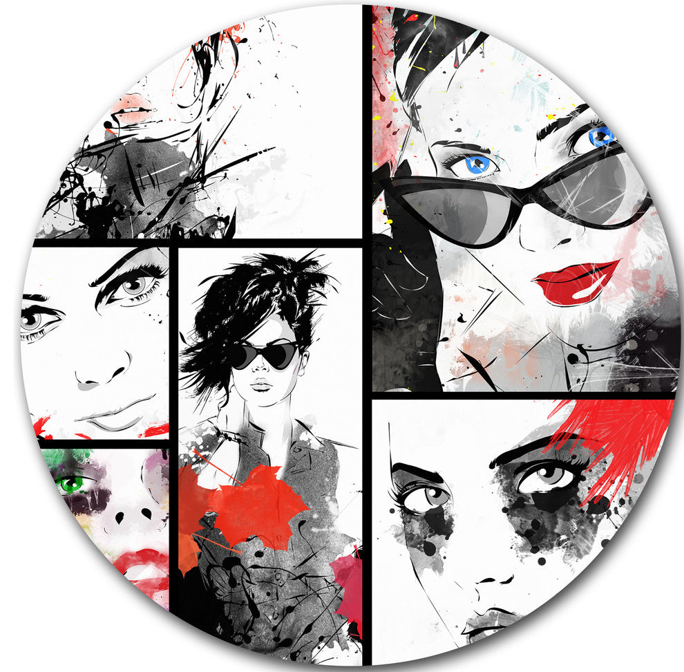 Beautiful Faces Collage, Portrait Digital Art Round Metal Wall Art, 11"