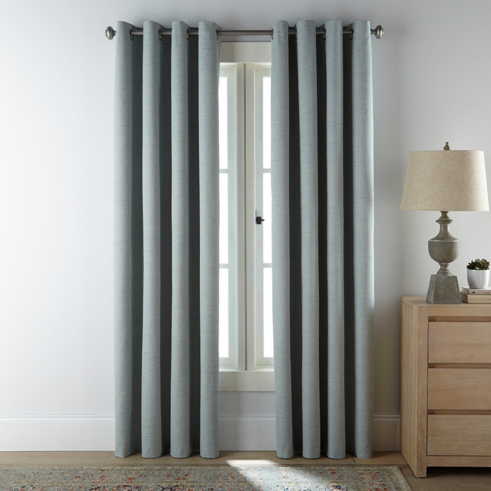 Tavria Basketweave Blackout Grommet Curtains Set of 2, Green, 52 X 84"