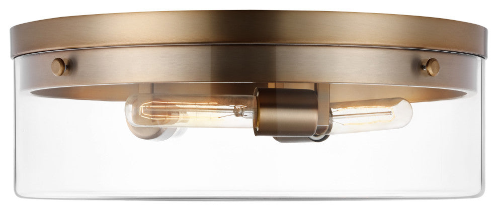 Intersection Large Flush Mount Fixture, Burnished Brass With Clear Glass