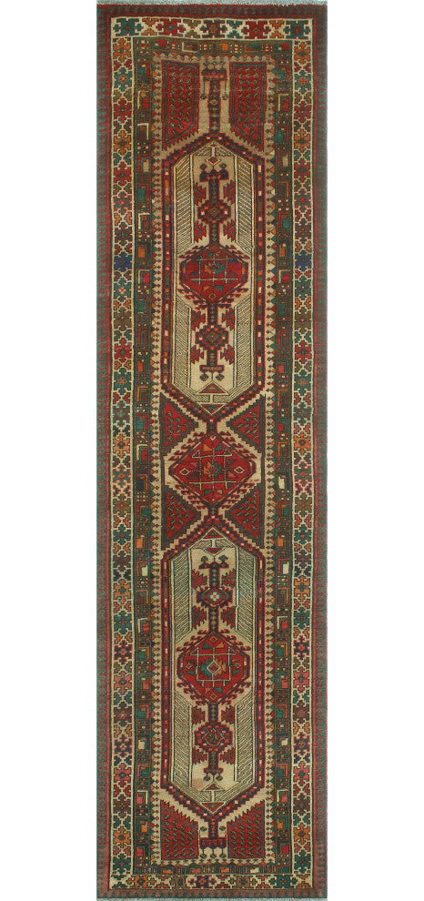 Fine Vintage Distressed Jacquely Rust/Beige Runner, 3'5x13'8