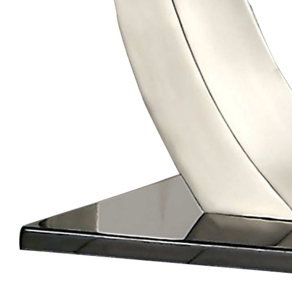 Glass Top End Table with Curved Pedestal Base, Black and Gray