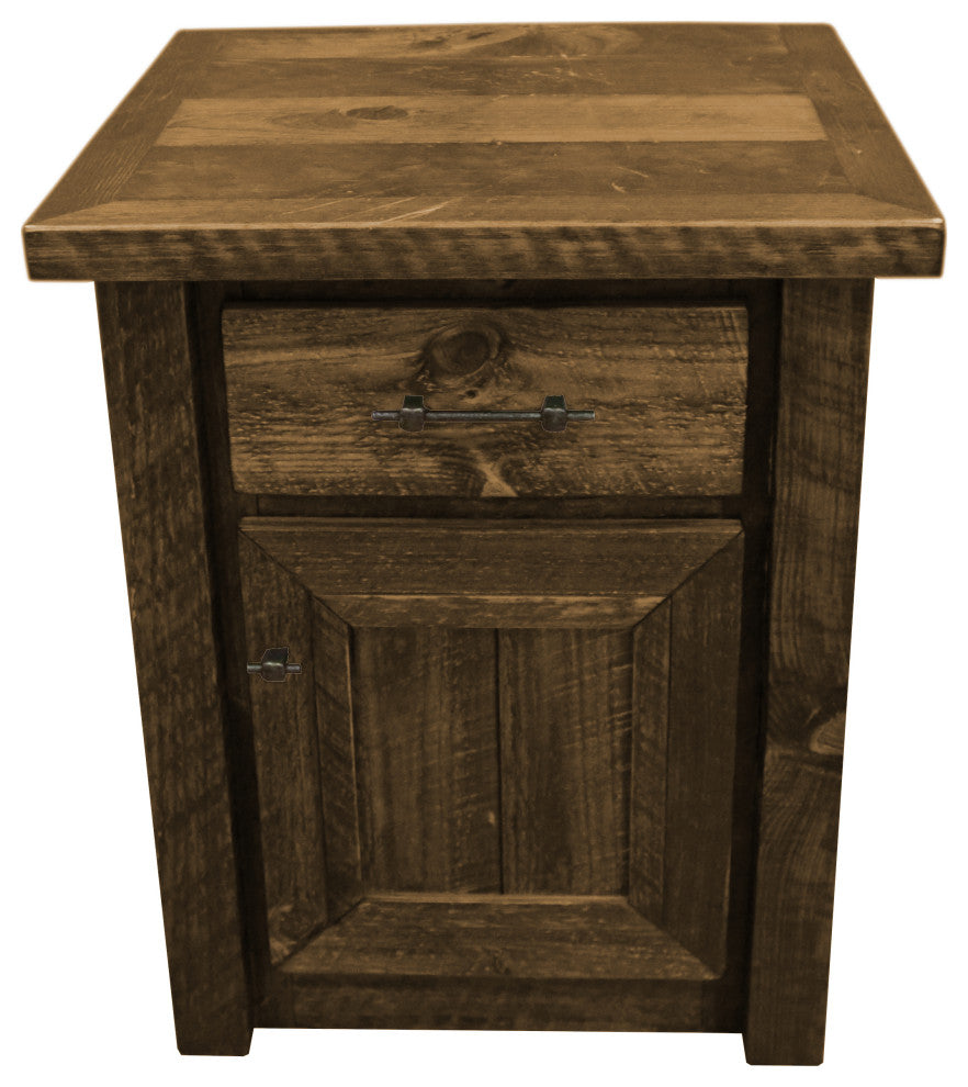 Barnwood Style Timber Peg 3-Drawer 1-Drawer 1-Door Nightstand, Woodland Smoke