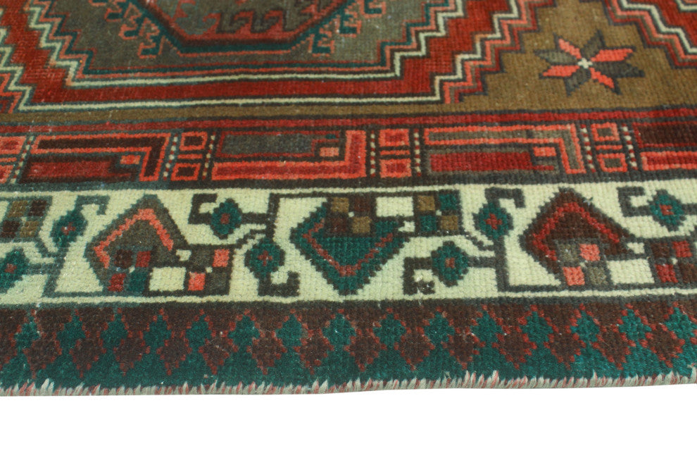 Fine Vintage Distressed Nadide Brown/Ivory Runner, 3'4x10'6