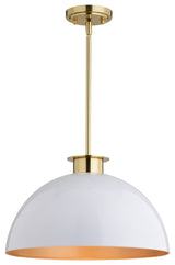 Devon 1L Glossy White and Gold Satin Brass Mid-Century Modern Pendant Light