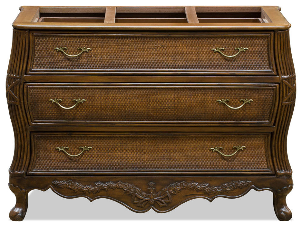 French Motif Rattan Oriental Chest of Drawers