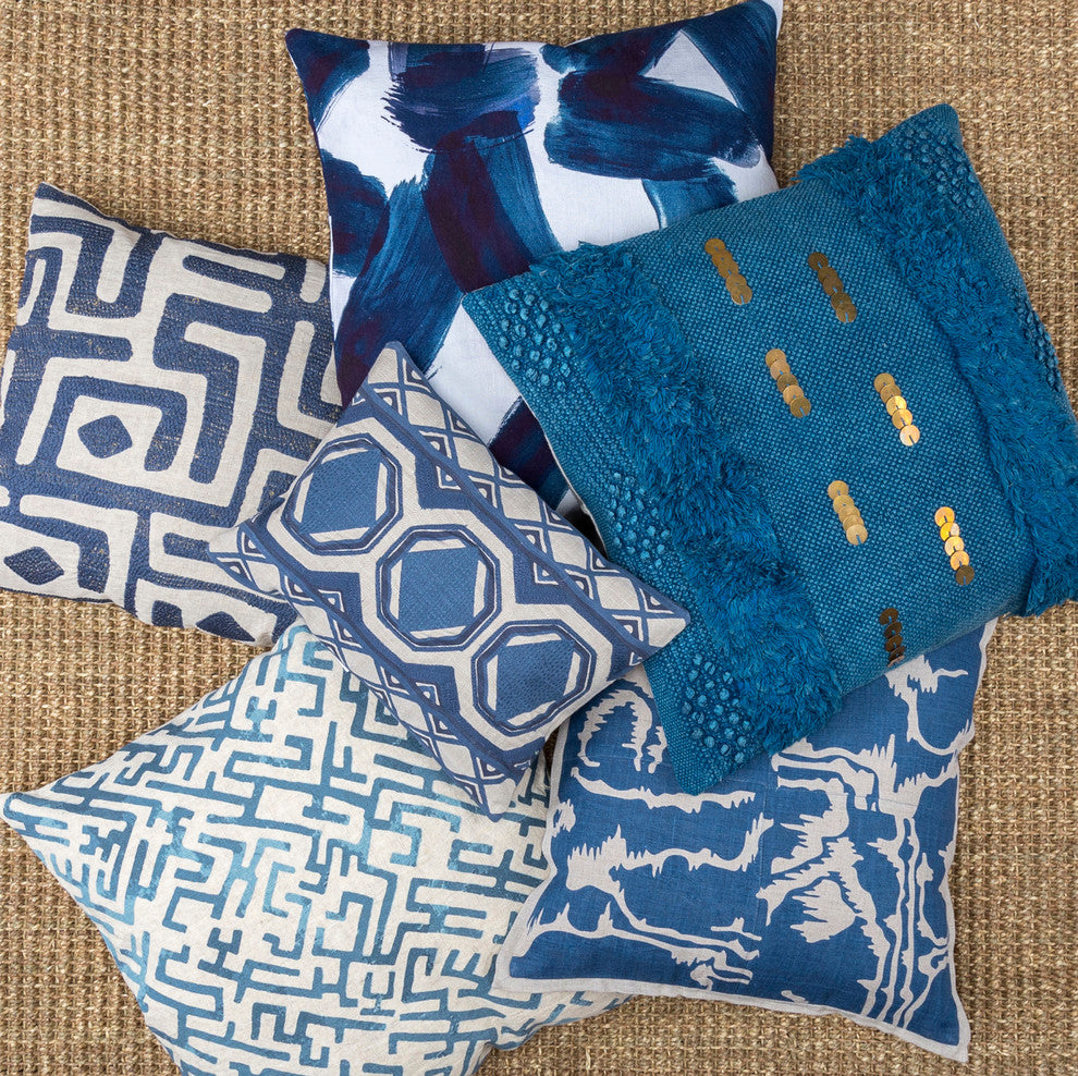 Kosas Home Rilo Printed 22" Throw Pillow, Indigo