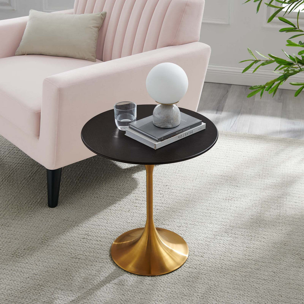 Sofa Side Table, Round, Gold Walnut, Metal, Modern, Lounge Hotel Hospitality