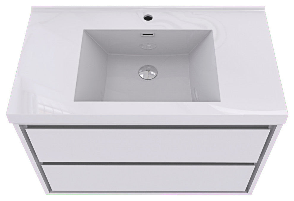MOM Wall Mounted Vanity, Glossy White, 36", Single Sink, Wall Mount