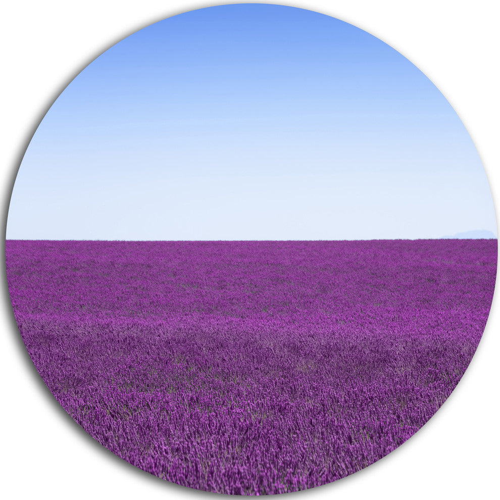 Lavender Flowers With Blue Horizon, Landscape Disc Metal Artwork, 11"