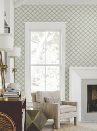 Smokey Blue Bayside Basket Weave Wallpaper