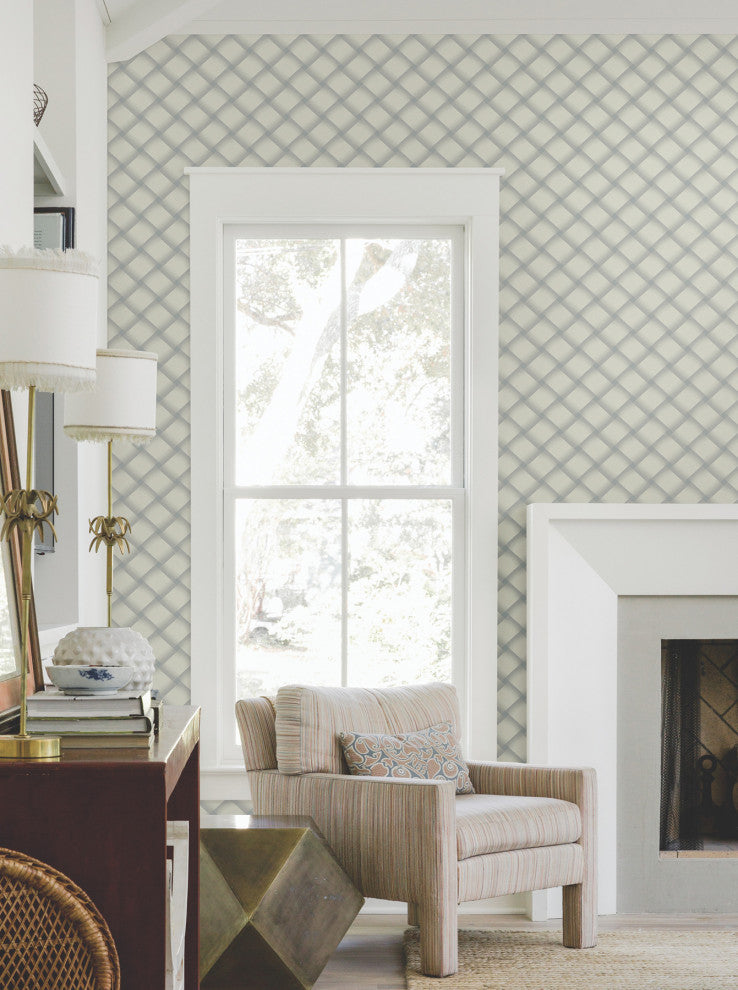 Smokey Blue Bayside Basket Weave Wallpaper