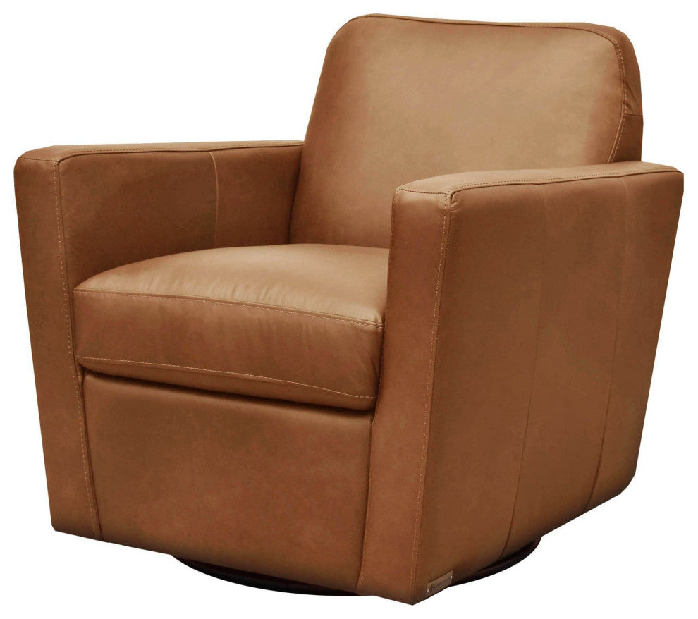 Monty Pine Upholstered Swivel Club Chair, Cognac