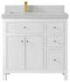 Sonoma 36 Left Offset Reeded  Bath Vanity in White 2" Carrara Quartz