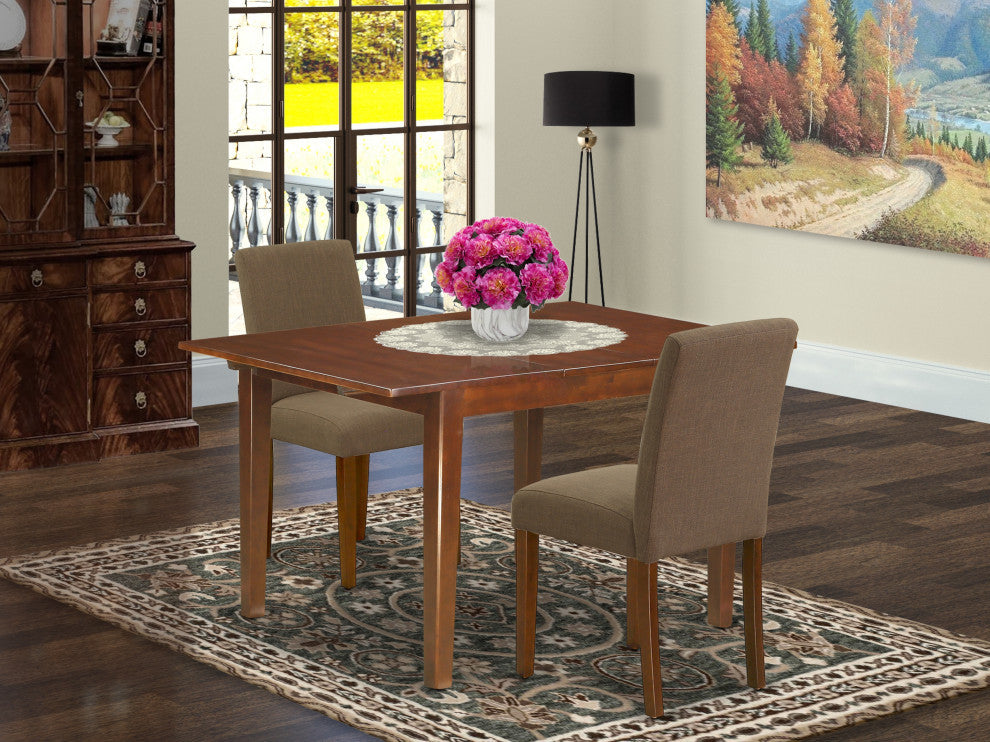 3Pc Rectangular 42/54" Table, 12, Leaf, Two Parson Chair, Mahogany Leg, Coffee